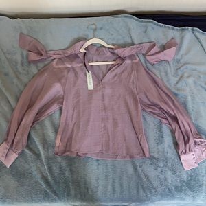 Transparent purple neck tie shirt by Prologue